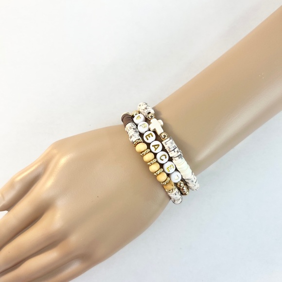 Natural Stone Cross and Peace Beads Bracelet - Picture 7 of 8